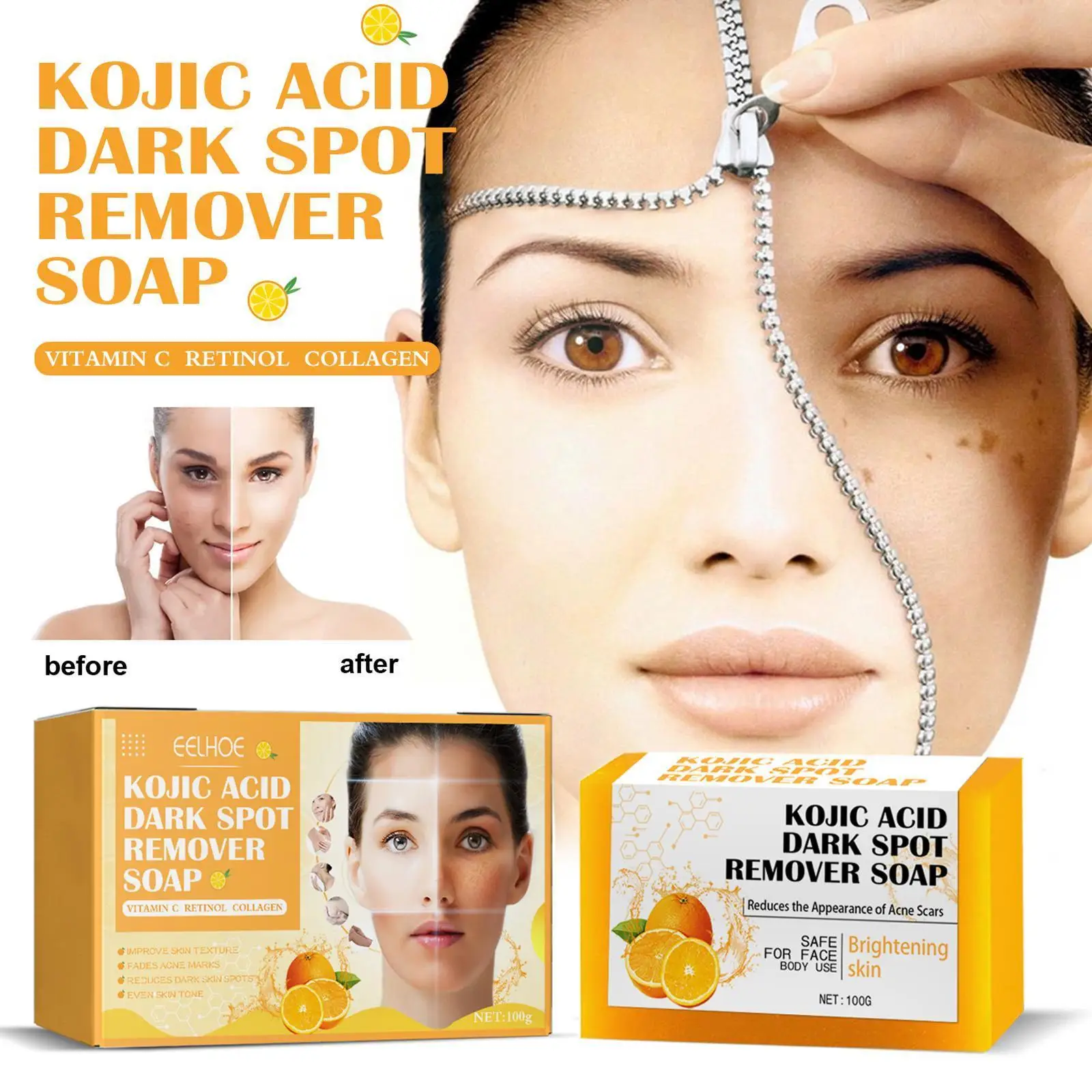 

100G Kojic Acid Soap Whitening Face Wash Soap Moisturizing Face Freckle Spots Skin Soap Care Brighten Removal Cleaning Fade B3A4