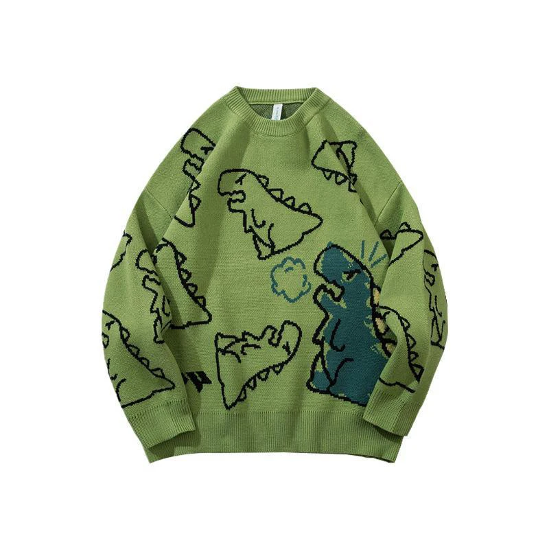 

Sweater and Vest Men Harajuku Knitted Hip Hop Streetwear Dinosaur Cartoon Pullover O-Neck Oversize Casual Couple Male Sweaters