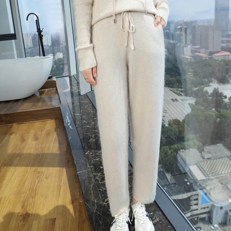 100% норковые кашемировые женские брюки с широкими штанинами Новинка