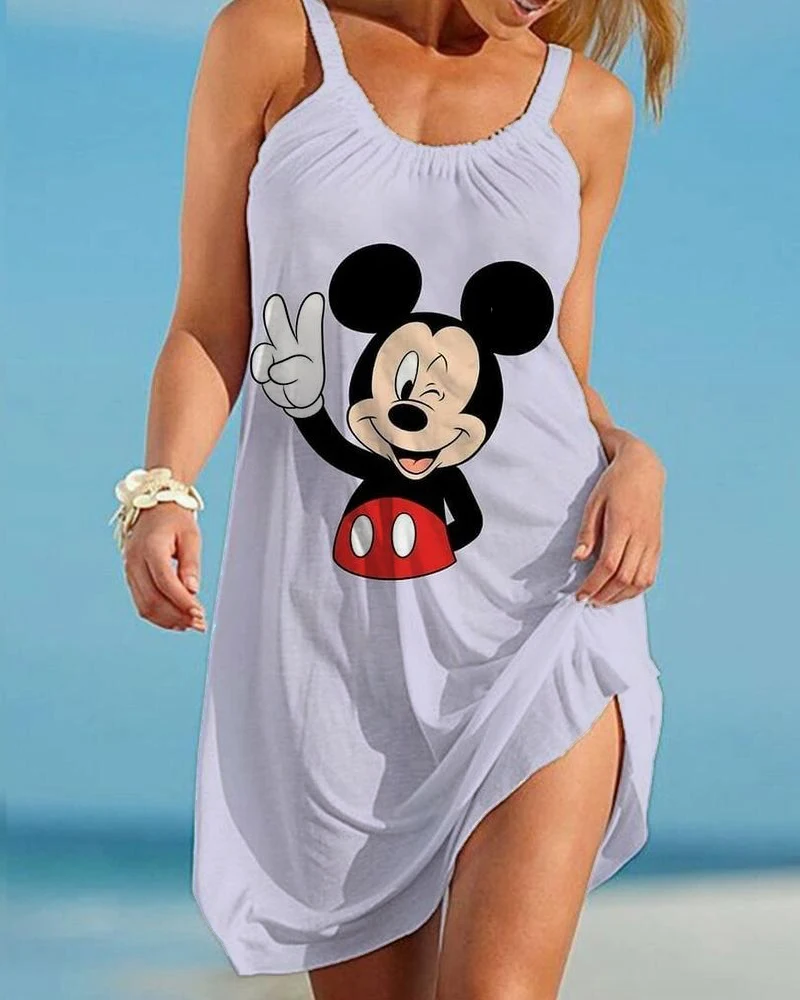 Hot Sale Women's Beach Dress Sleeveless Elegant Dress Cartoon Loose Sling Minnie Mouse Sexy Women's Disney Print New Nightdress