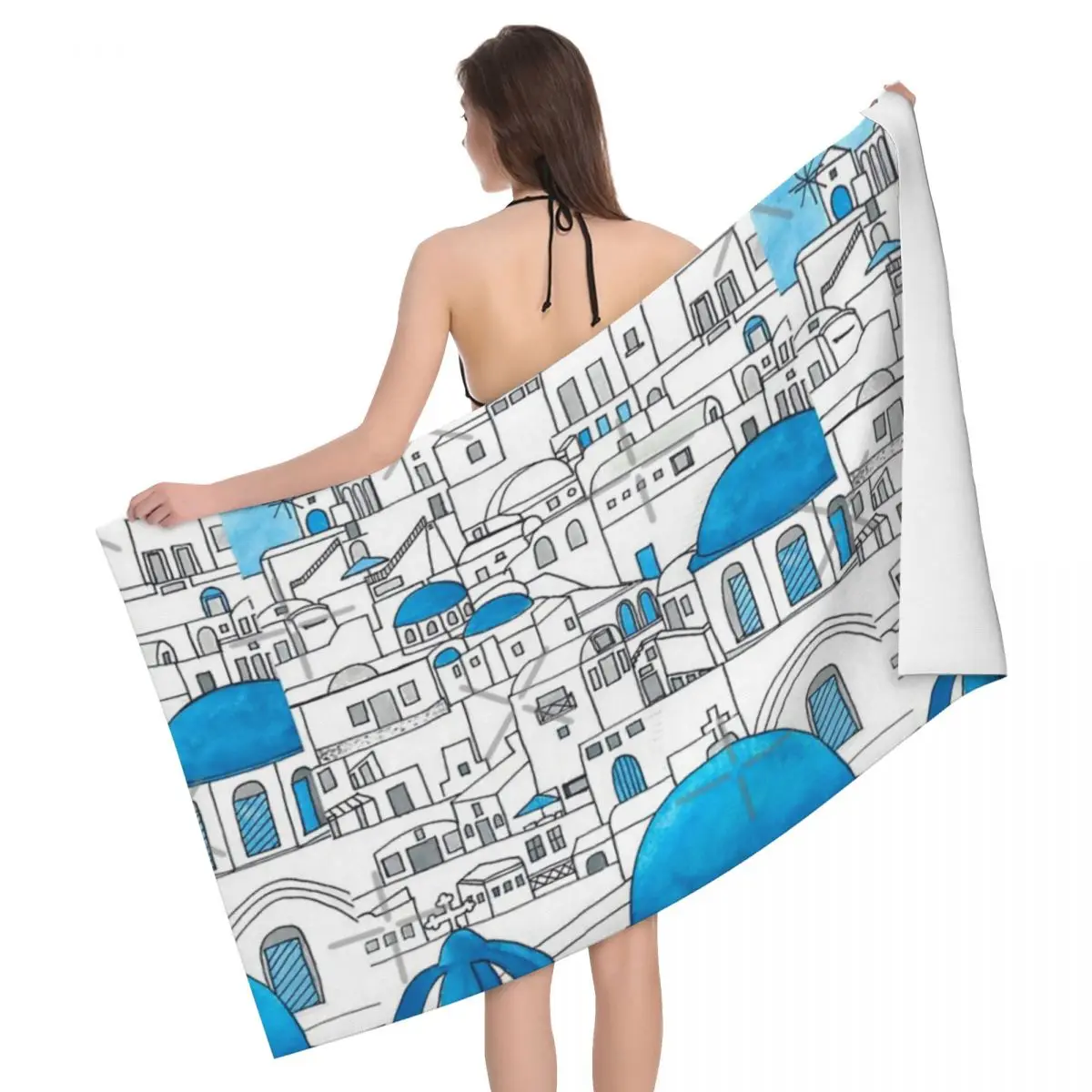

Santorini Blue And White Paradise 80x130cm Bath Towel Microfibre Fabrics For Travelling Great Gift