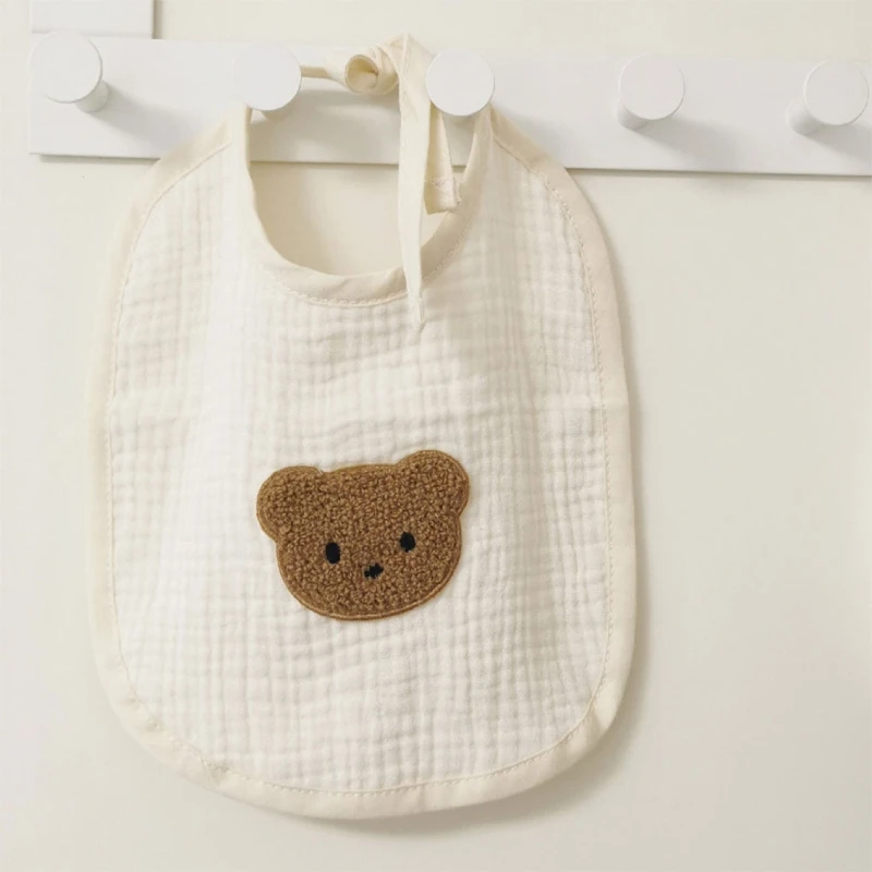 

Comfortable Cotton Mini Bear Drooler Bibs with Embroidery Anti-spitting Milk Baby Gauze Bib for Newborns Babies