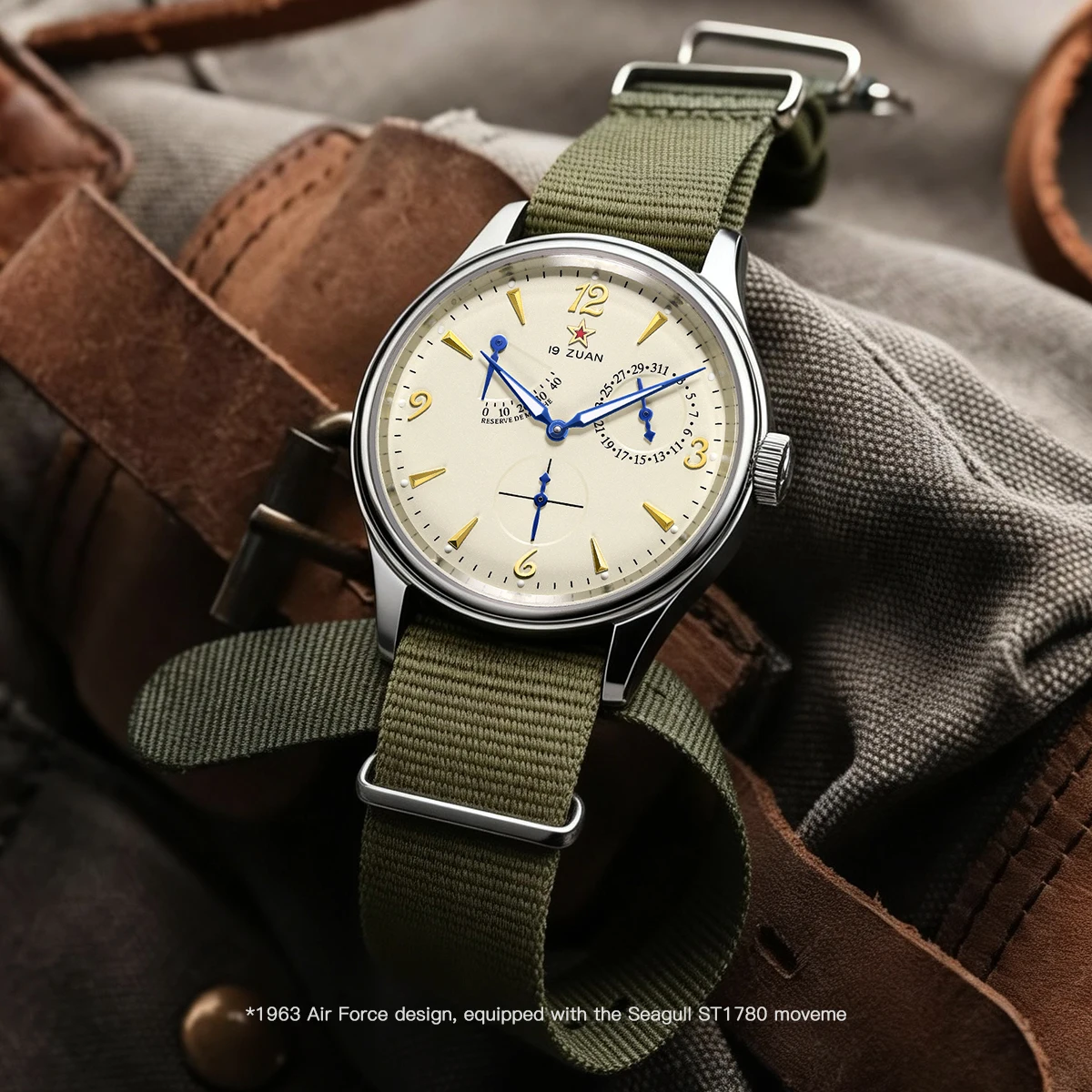 Мужские часы Pilot 1963 с механизмом Seagull ST17, водонепроницаемые до 5 бар, автоматические, с календарем, светящимся циферблатом и малой секундной стрелкой (art.: 3920da4dccb7c) - 3920da4dccb7c