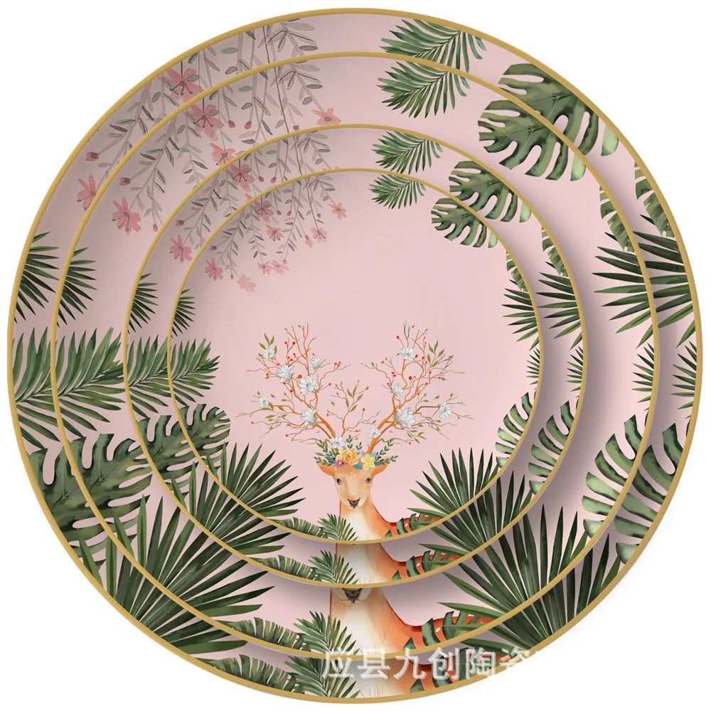 

Ins Creative Ceramic Theme Restaurant Fruit Plate Household Personalized Dish Plate Western Food Pasta Dessert Christmas Plate