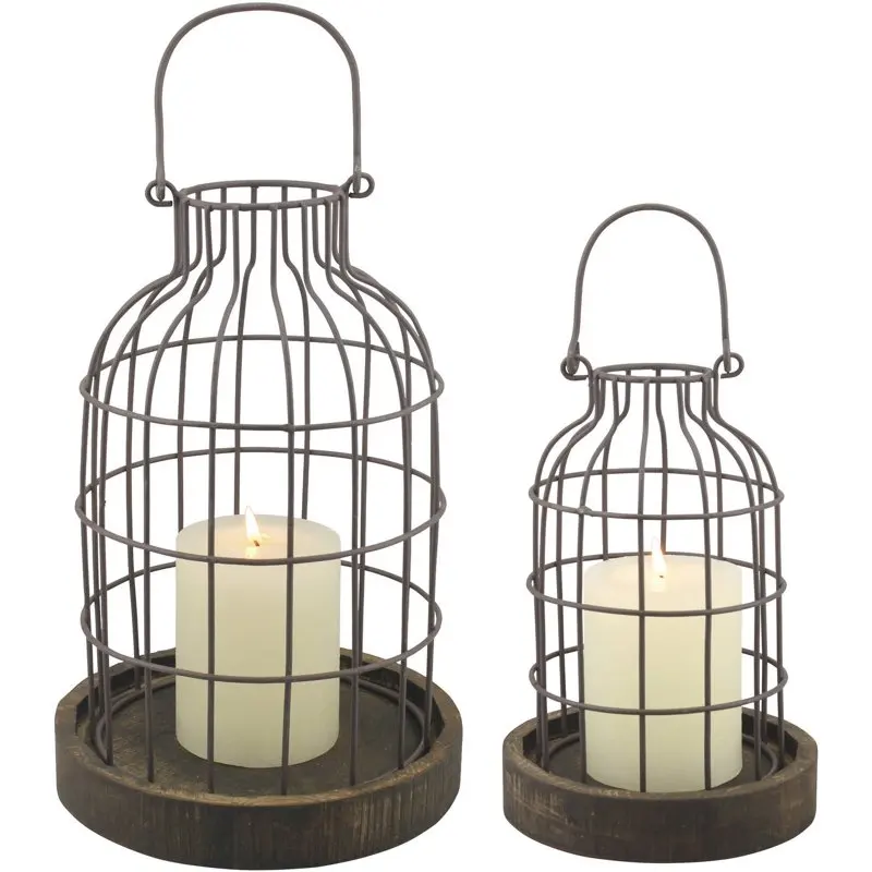 

Set of 2 Weathered Metal Cloches With Wood Base