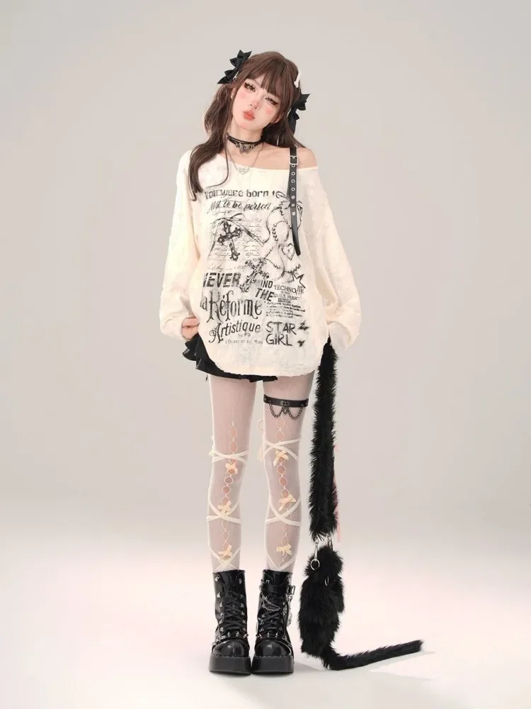 Y2k эмо женская уличная одежда с длинным рукавом гранж Acubi Fairycore футболки футболка