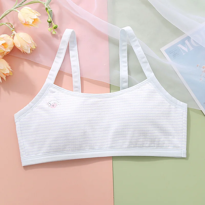 

1-Pack Girls' Cotton Underwear Vest Suitable for 9-15 Years Old Girls Apricot/Light Blue