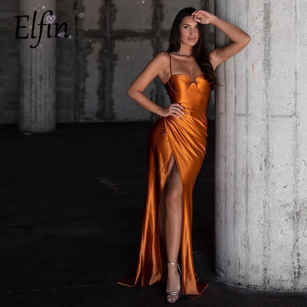 

Атласные платья Elfin с юбкой-годе для выпускного вечера, платья с разрезом сбоку для свадебной вечеринки, вечерние платья, платья