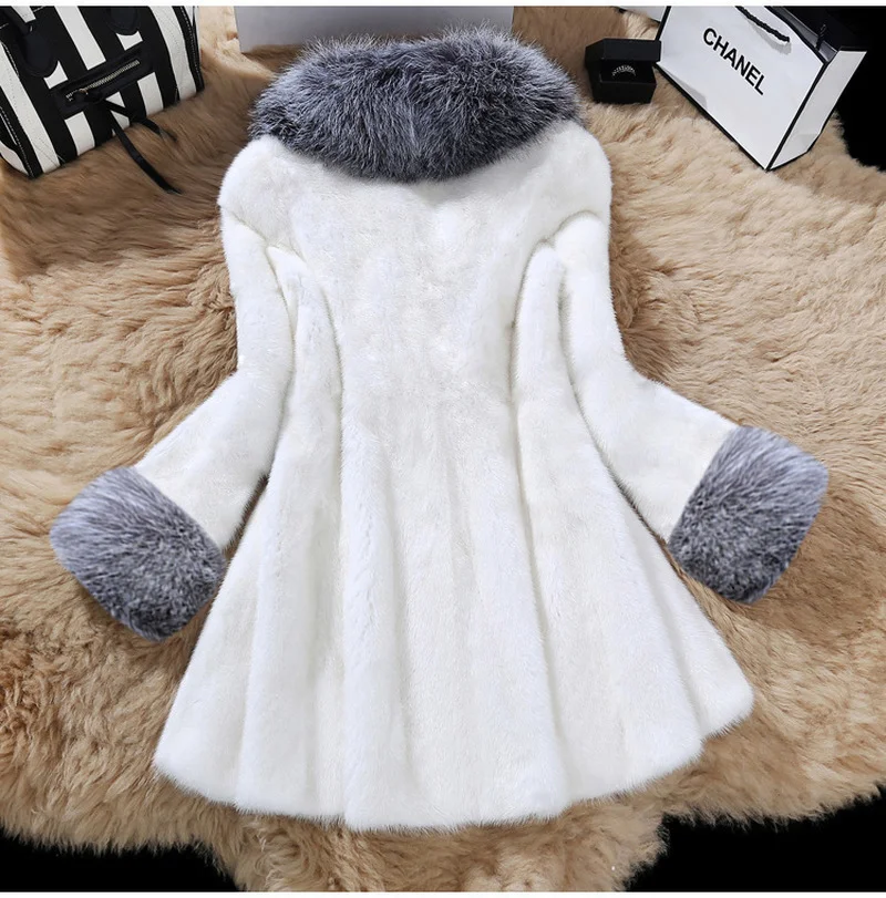 2023 Autumn Winter Faux Fur Coat Jacket Women Trench Imitation Mink Fur Coat Women's Furry Fur Long Coat Outwear Black White