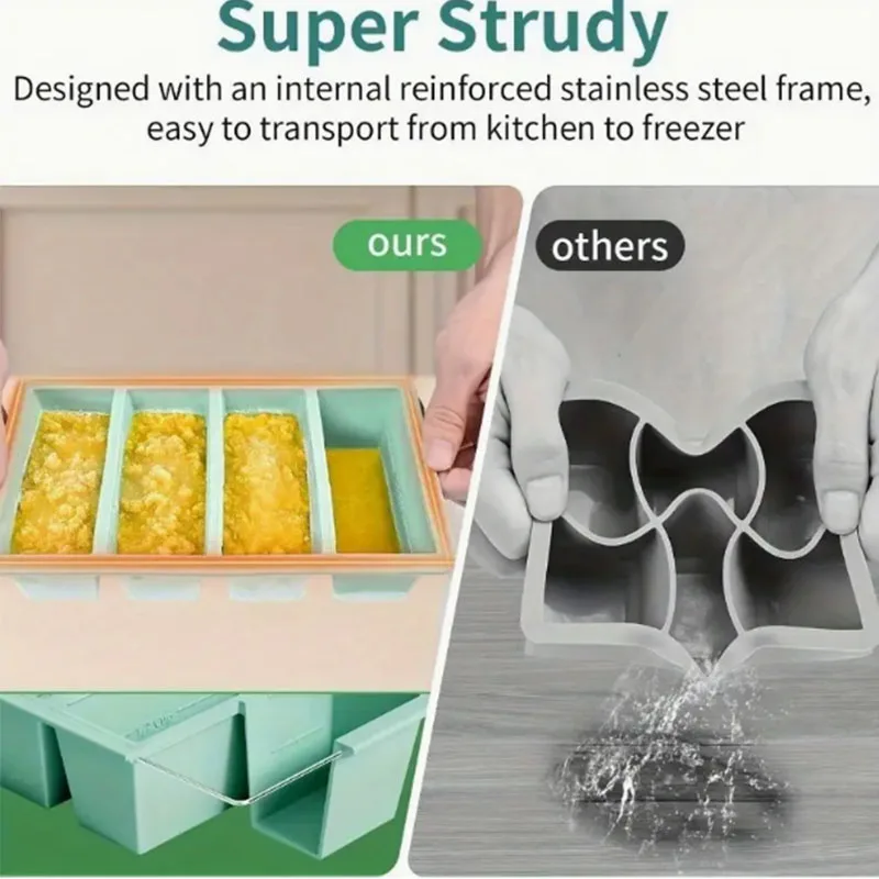 1pc Giant Storage For Food Meal Sauce With Lid Silicone Freezer Trays Extra Large Soup Ice 4 Cubes Tray Freezing Molds
