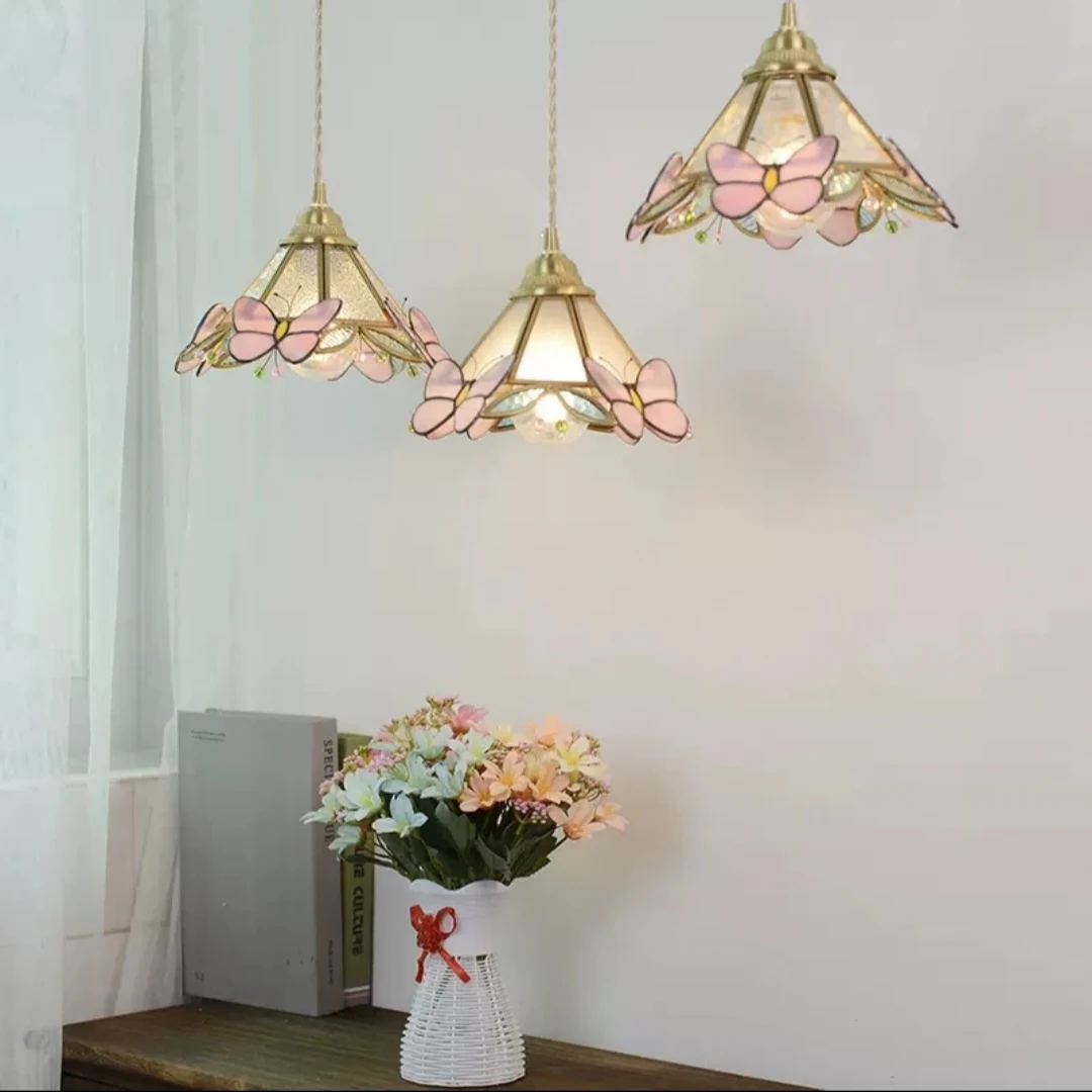 Французская лампа в стиле ретро латунная ручная пайка олова витраж маленькая