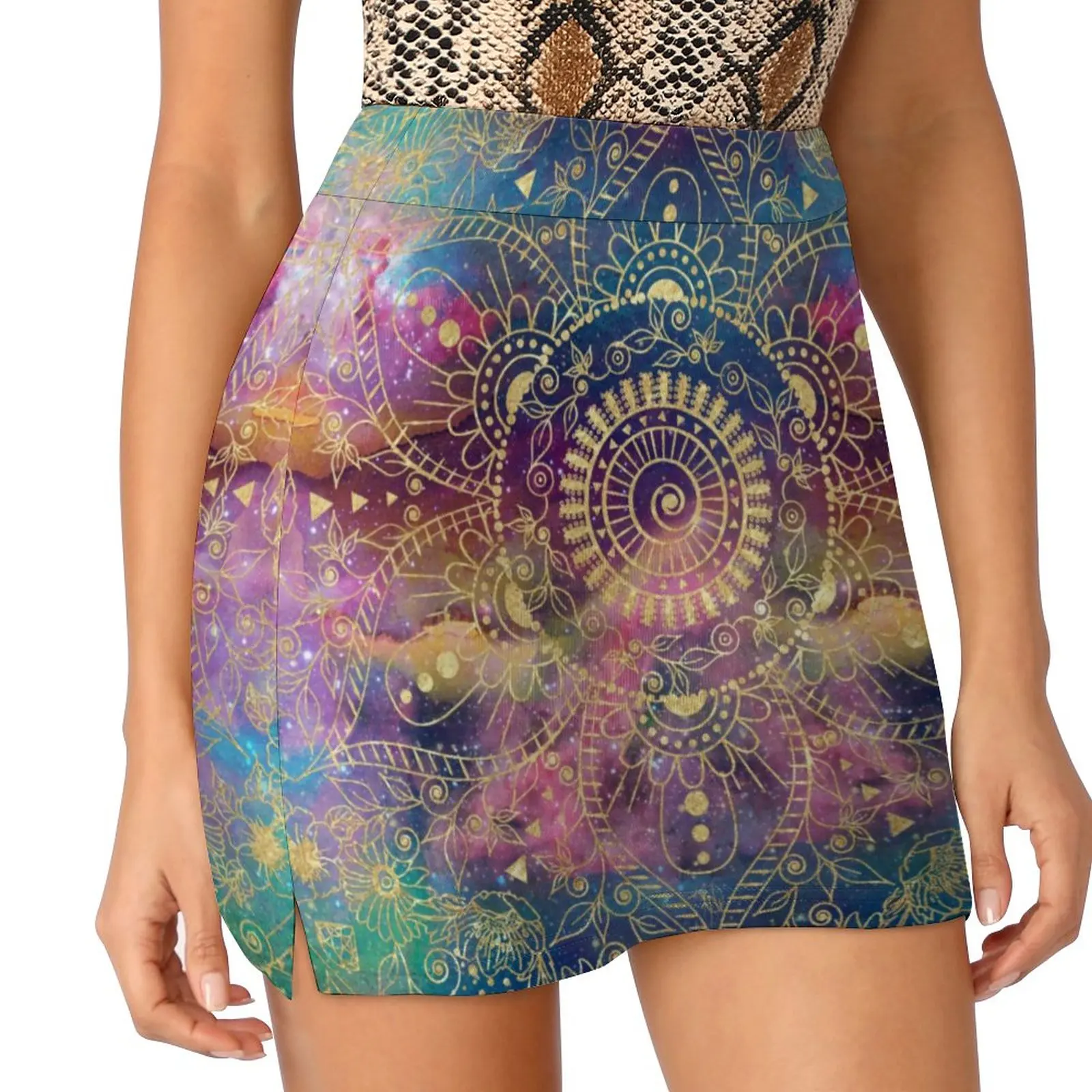 

Gold Mandala Print Skirt Women Vintage Floral Elegant Mini Skirts High Waist Custom Street Fashion Casual Skirt Big Size