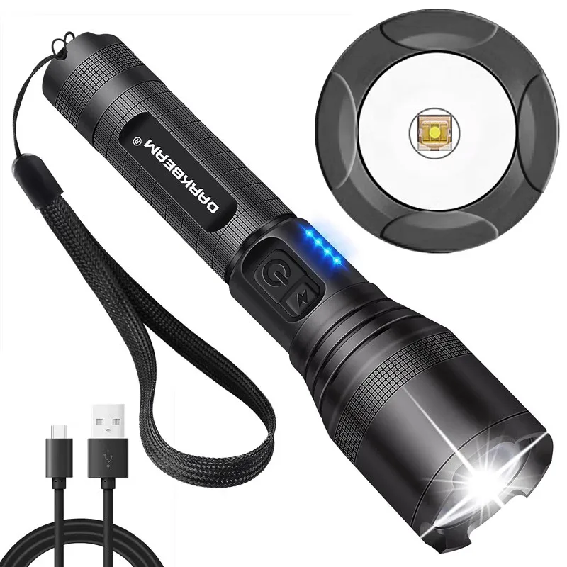 

Rotary focus flashlight Rechargeable type c waterproof handheld flash Camping flashlight Outdoor long-range lighting