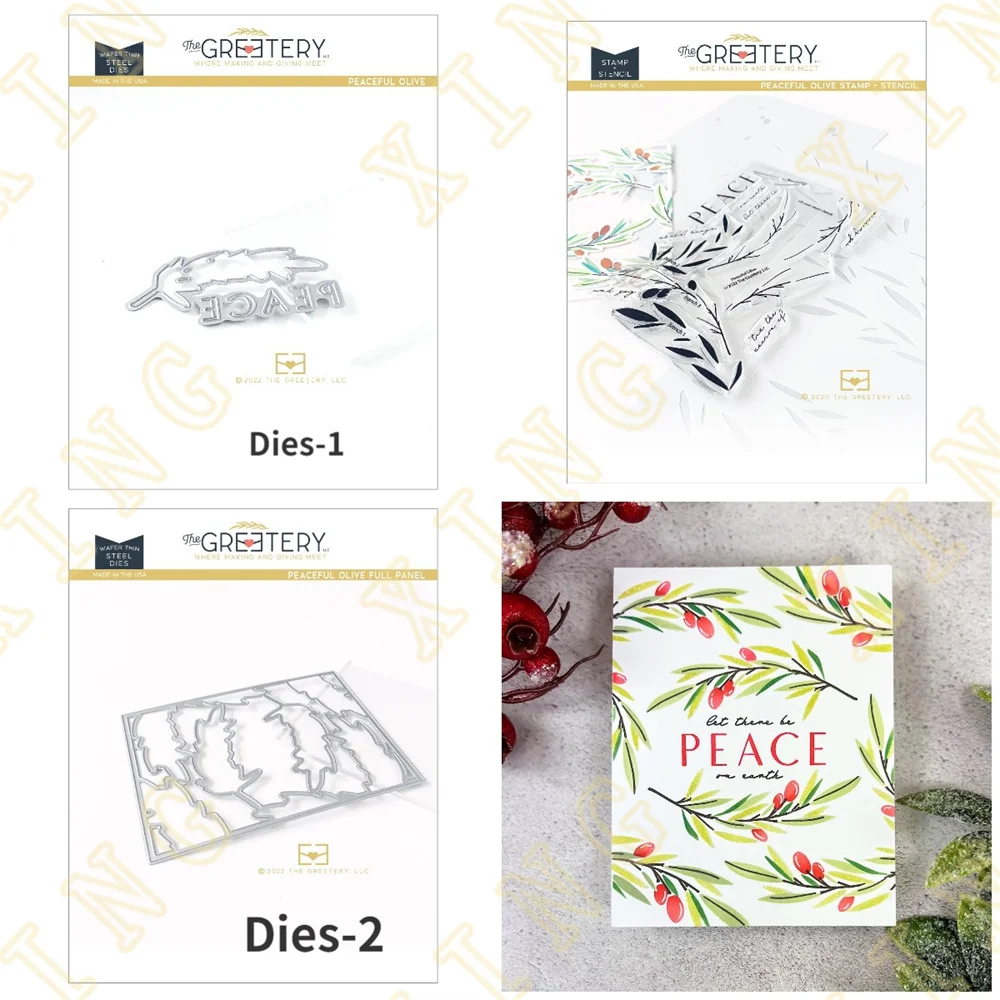 

Metal Cutting Dies and Clear Stamps for Diy Scrapbook Paper Craft Handmade Card Album Punch Art Cutter 2022 New Peaceful Olive