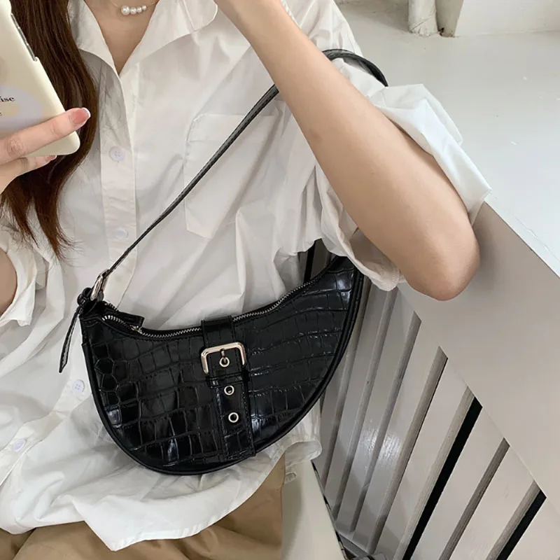 

Irregular Design Sense Underarm Bag Korean Version Texture New Women's Shoulder Bag Black Fashion Stone Pattern Commuter Handbag