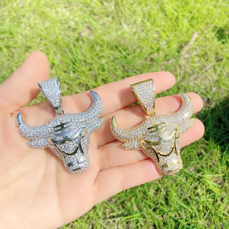 

ANGLANG Bling Cow Chain Necklace for Rock Man Fashion Full Pave CZ Hip-hop Male Gold Necklace Choker Jewelry Gift for Boyfriend