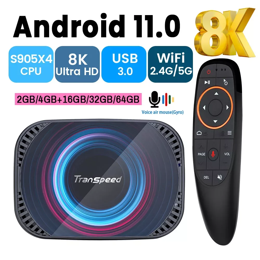 ТВ-приставка Transpeed Amlogic S905X4 Android 11 4K 8K 3D видео Быстрый ТВ приемник BT4.0 двойной Wifi