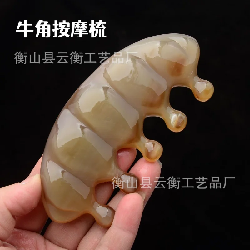 Массажная расческа Huang Qi гребень из рога буйвола с пятью зубьями Fu Dou массажная