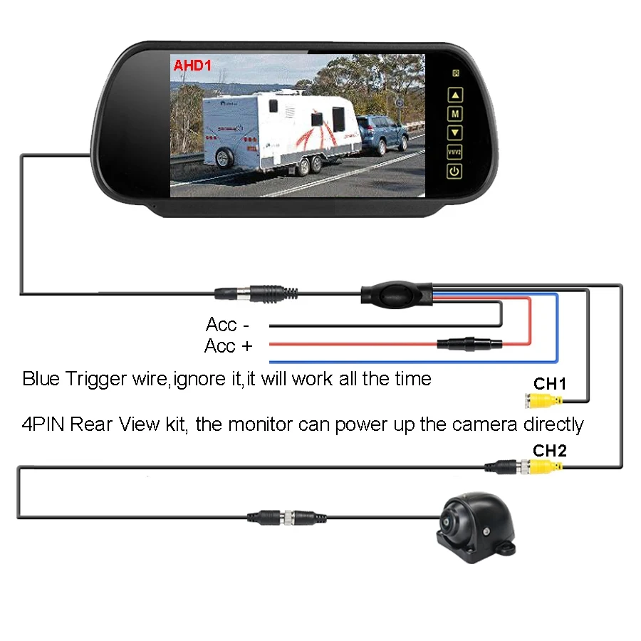 iPoster 7-дюймовый IPS AHD-экран Автомобильный монитор 4PIN Mini 1080P 180 ° AHD камера заднего