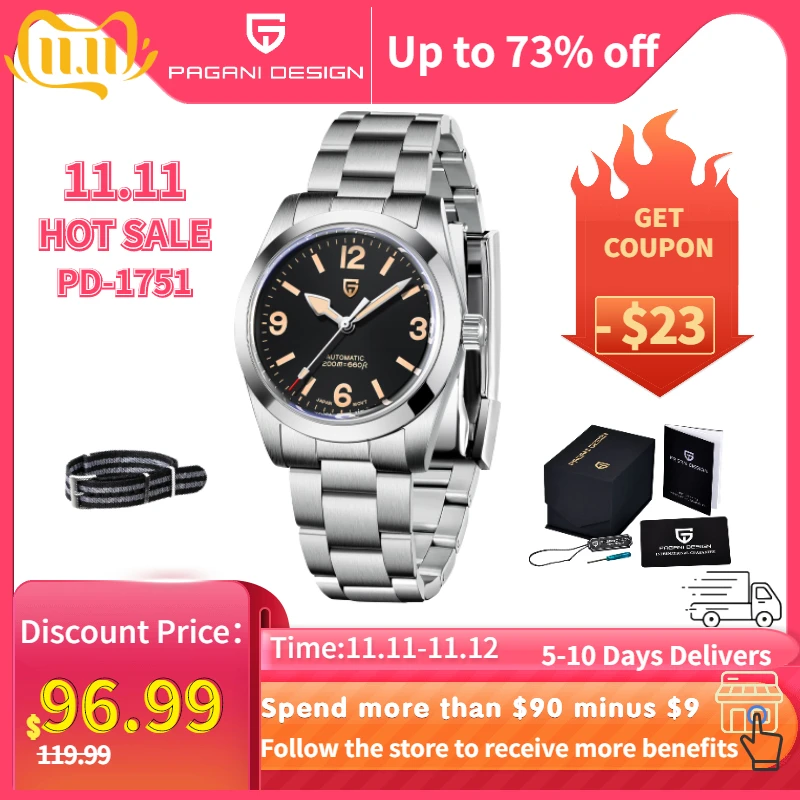 Продажа Мужские автоматические механические часы PAGANI DESIGN, Роскошные водонепроницаемые часы с сапфировым стеклом, 20 бар, новинка 2022