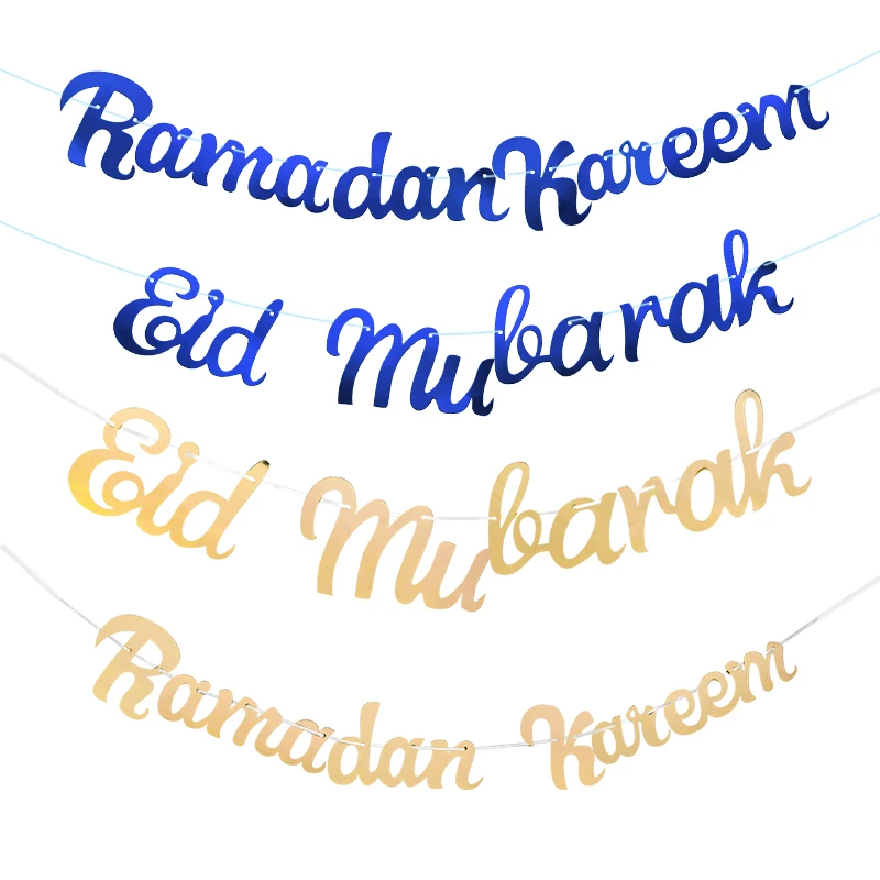 

Gold Royal Blue Ramadan Kareem Banner Bunting Hanging Garland Eid Mubarak Decoration Islamic Muslim DIY Festival Party Supplies