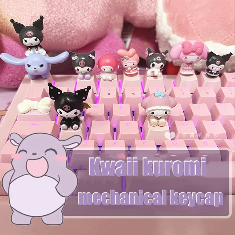

Механическая клавиатура Sanrio Kawaii, персональная кукла DIY R4, украшение, аниме Kuromi Melody, милая девочка, мультяшный брелок, подарки