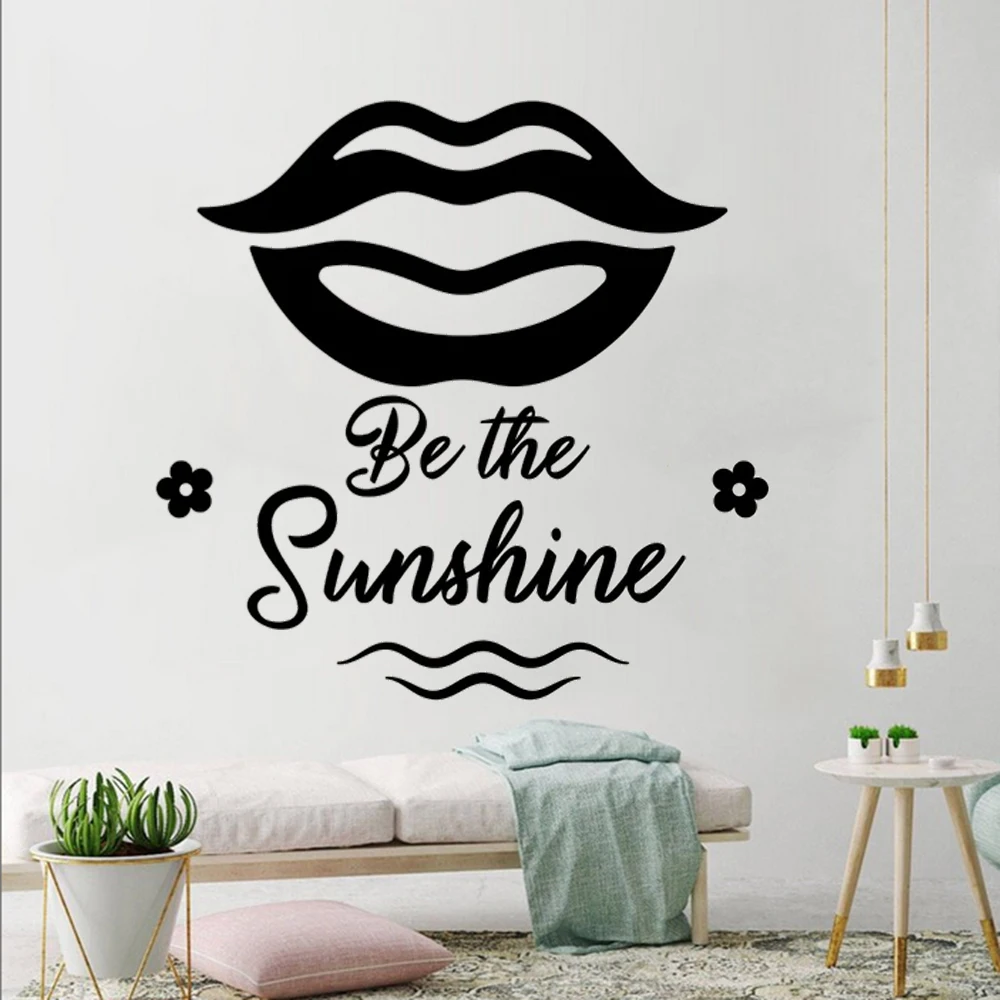 

Be The Sunshine Quotes Wall Decals Palm Summer Women Lips Beauty Salon Decor Stickers Livingroom Murals Vinyl Poster HJ1184