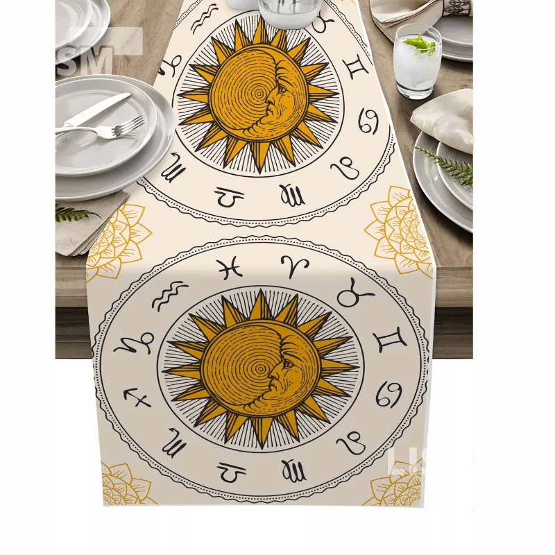 

Triple Tarot Moon Altar Table Runner for Dining Table Wedding Party Accessories Witchy Witch Tablecloth Home Kitchen Decoration