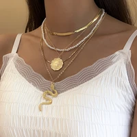 pearl portrait alloy necklace pastoral metal snake pendant necklace
