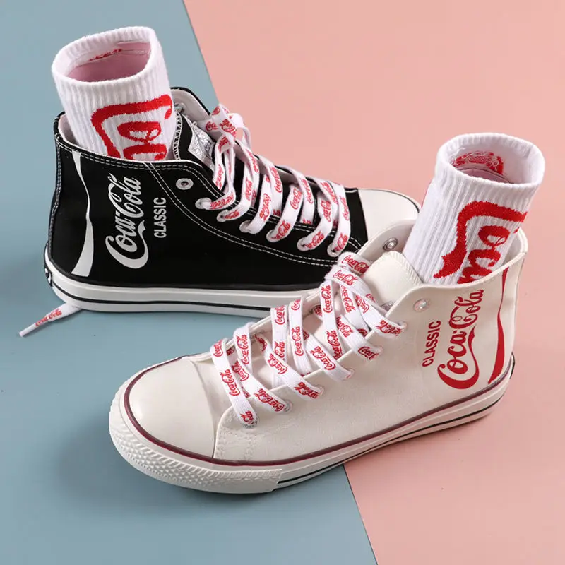 

Spring new sneakers Coca-Cola pure original joint high-top canvas shoes men and women couples small white board shoes