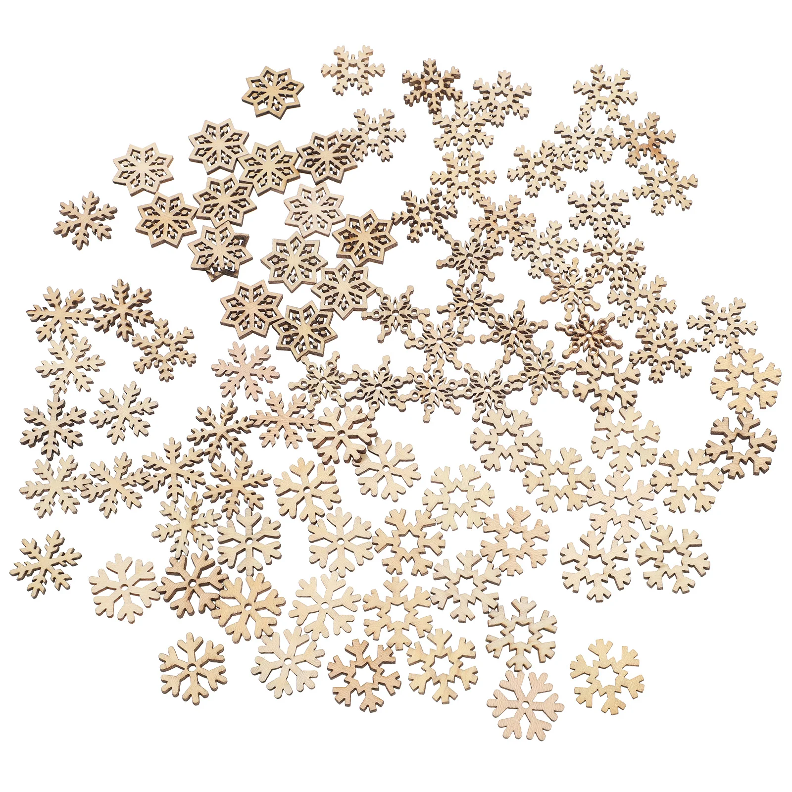 

100pcs Wooden Snowflakes Unfinished Wood Ornaments Cutouts Christmas Wood Snowflake Christmas Craft Embellishment for Christmas