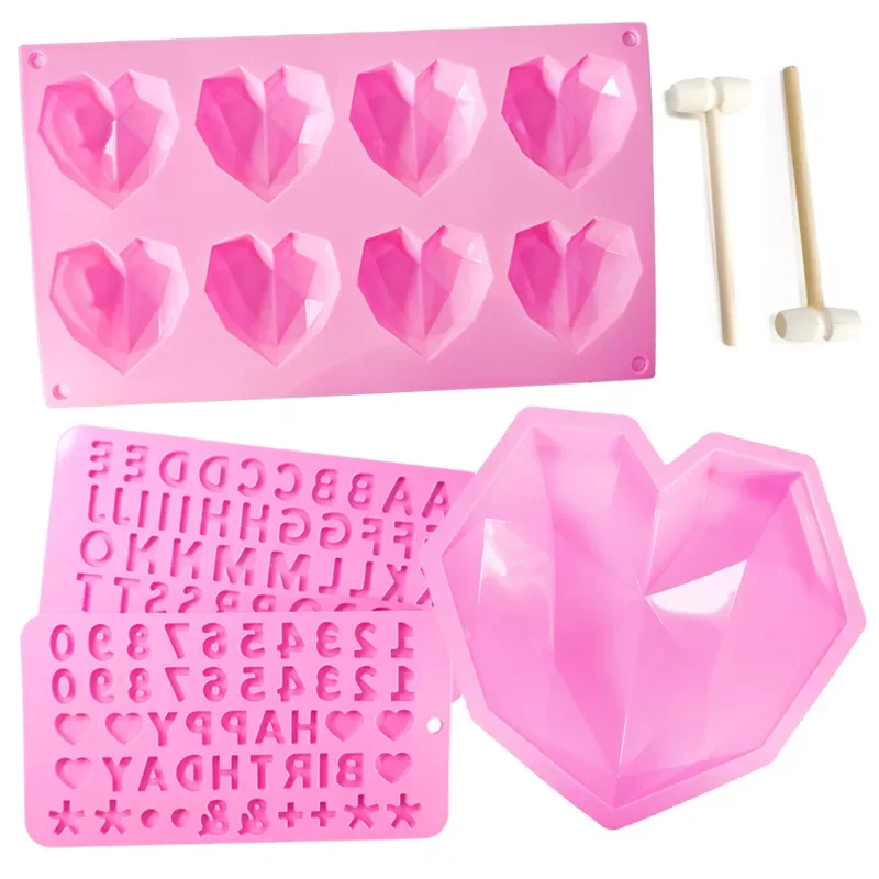 

Cake Mold Heart Shaped Silicone Dessert Mould With Small Hammer Chocalate Mousses Cake Molds for Birthday Valentine's Day