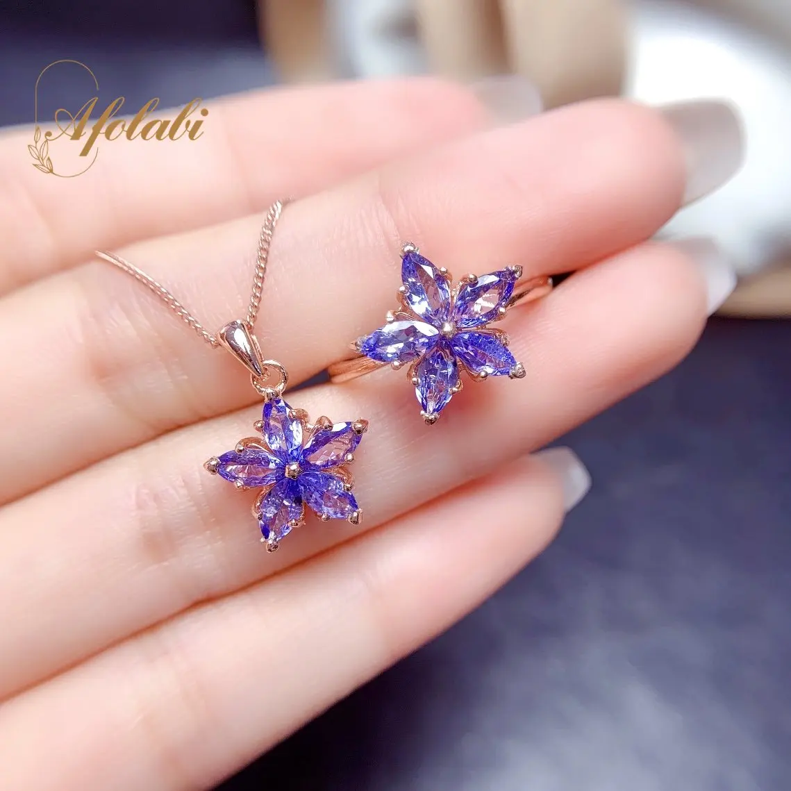 

925 Sterling Silver Natural Tanzanite Jewelry Set Ring Pendant Necklace Wedding Party Jewelry Set for Women 3*6mm Gemstone