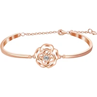 yfn sterling silver blue purple rose flower heart bangle bracelet embellished rose flower jewelry gifts for women