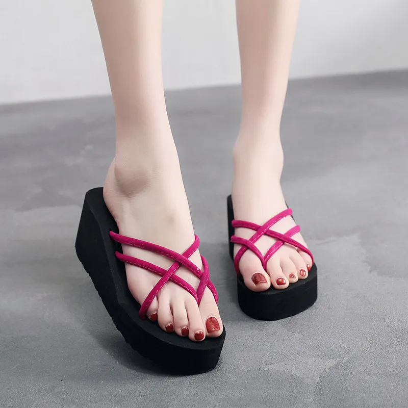 

New Summer Women Sandal Slippers Wedges Thick Platform Bath Slippers Wedge Beach Flip Flops High Heel Slippers Beach Slide Shoes