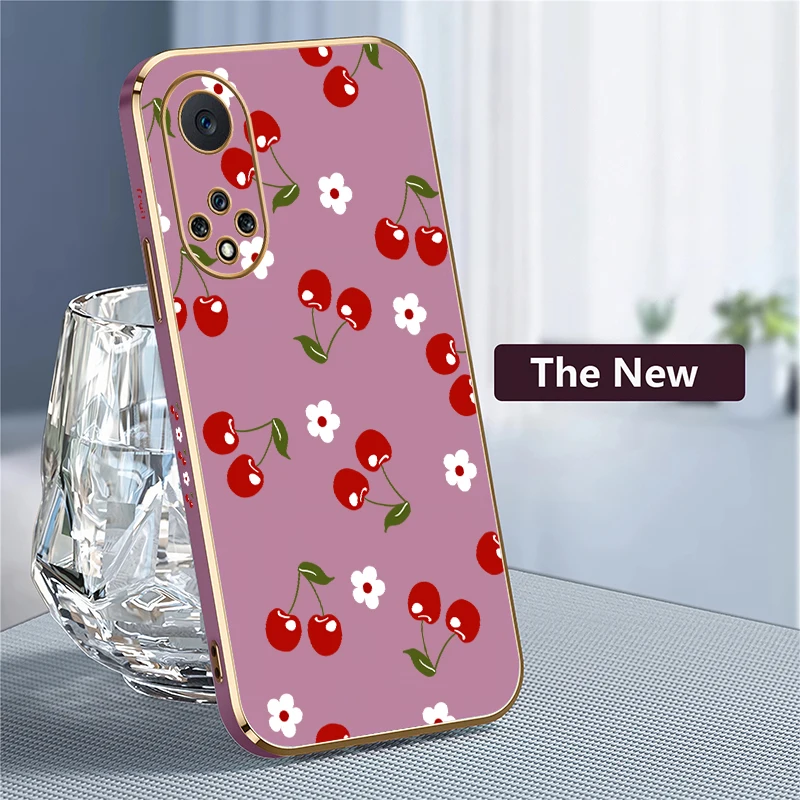Фото Мягкий силиконовый чехол для телефона Huawei Nova Y70 Plus 9 7i 8i 5T 5i 7 6 SE 3i 4e с цветочным узором и вишневым принтом, противоударный, с покрытием №4