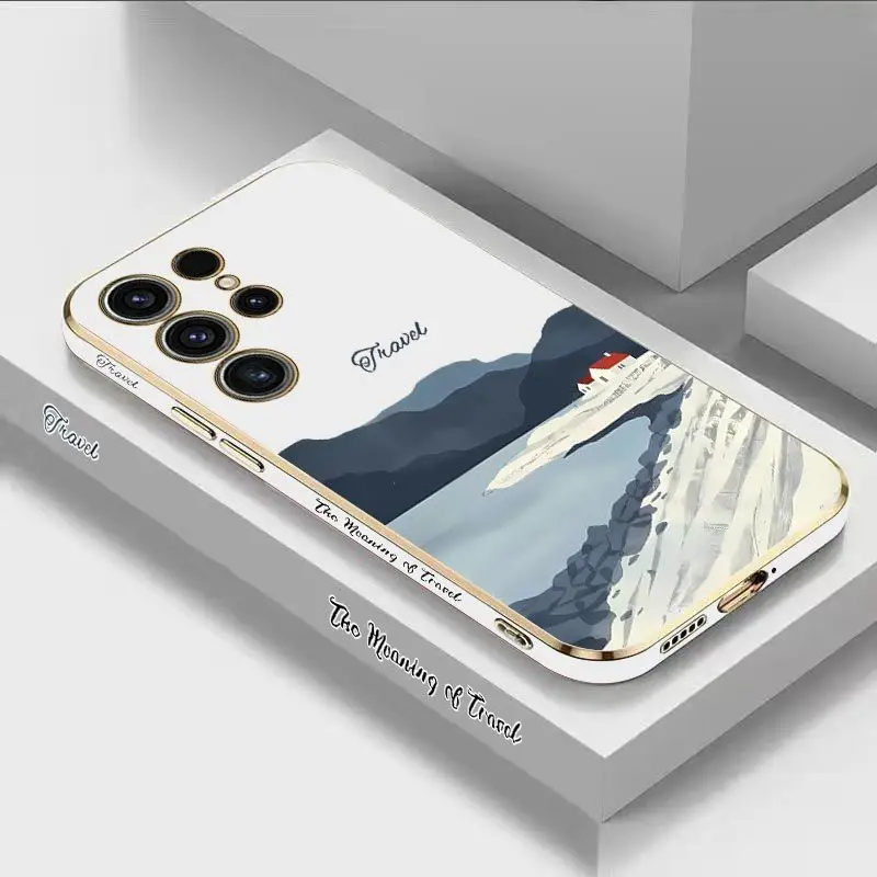 

Iceland Beauty Luxury Plating Phone Case For Samsung Galaxy S23 S22 S21 S10 S9 S8 Plus Note 20 ultra 10 Plus Cover