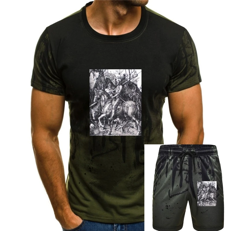 

Title: The Rider - Screen Printed T Shirt - Albrecht Durer - Knight Death and The Devil men t shirt