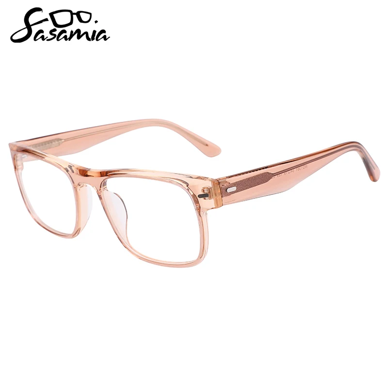 

SASAMIA Unisex Eyewear Acetate Flat Rectangle Crystal Glasses Optical Prescription Glasses Wide Temples Colors Glasses WD1381