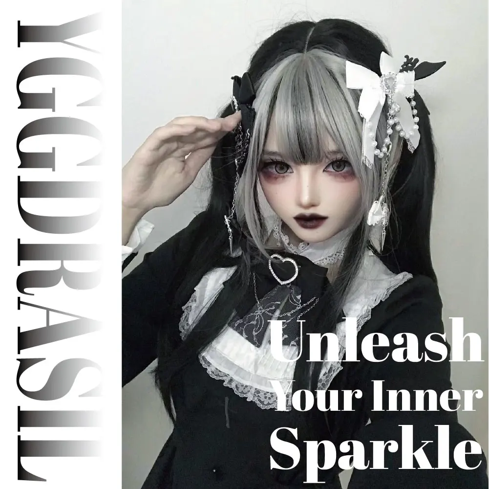 24-дюймовые серебристо-серые и черные синтетические парики в готическом стиле с