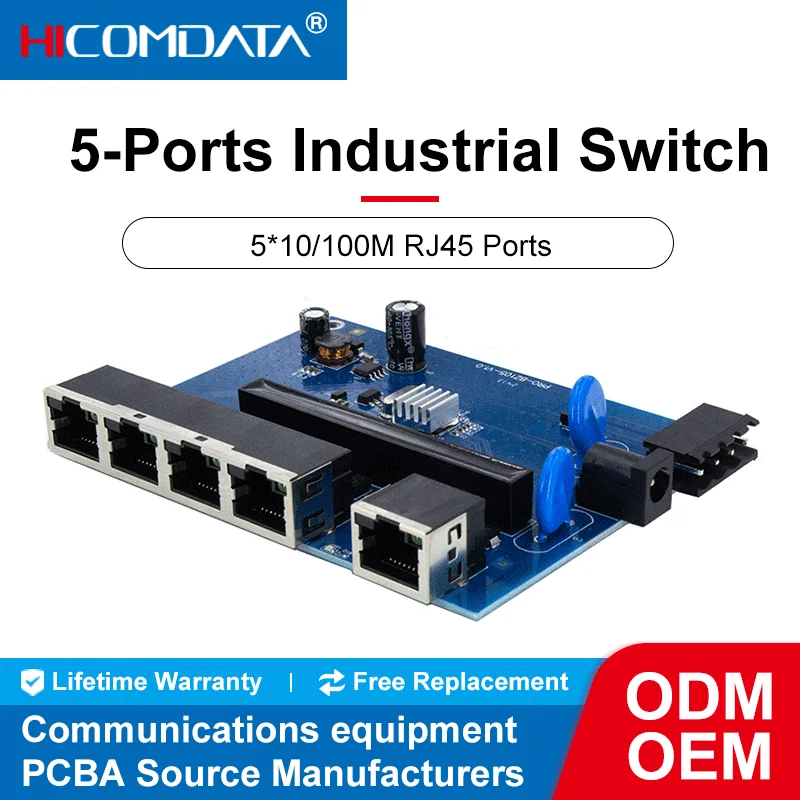 Промышленный Коммутатор Ethernet HICOMDATA 100 Мбит/с 5-портовый 100M PCBA 5*10/100M порты RJ45