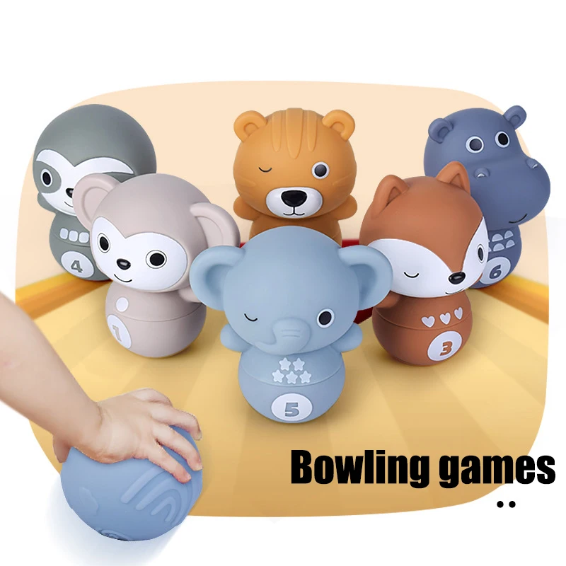 Animal Silicone Stacking Bowling Montessori Toys Block Hand Grip Ball Squishy Early Educational Toy for Baby Easter Eggs Gift enlarge