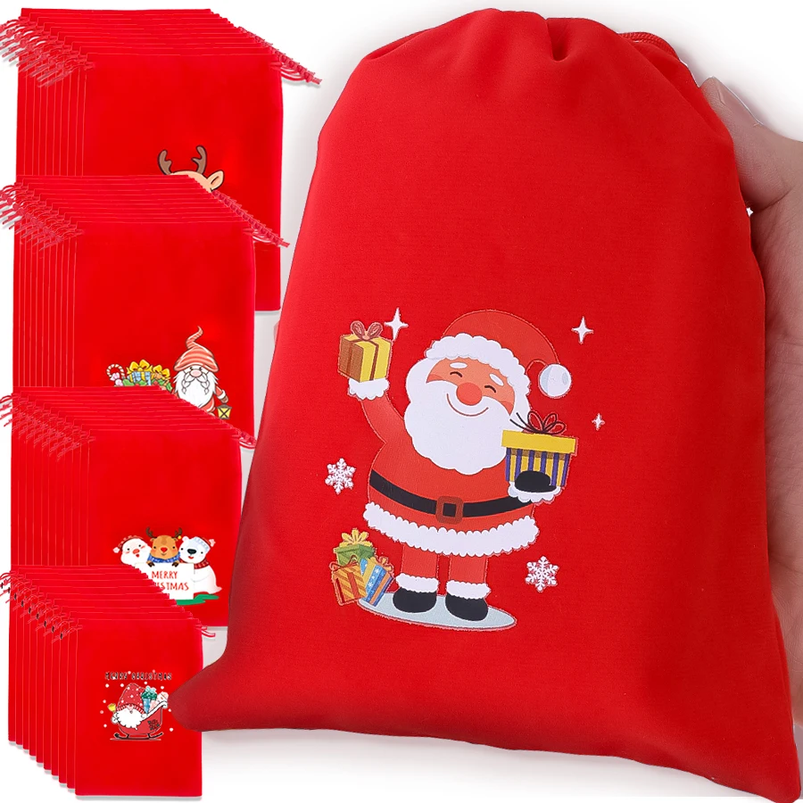 

1-10pcs Christmas Velvet Pocket Bags Drawstring Pouch Candy Snack Gift Bag Bracelet Jewelry Packaging Storage Bags New Year 2024