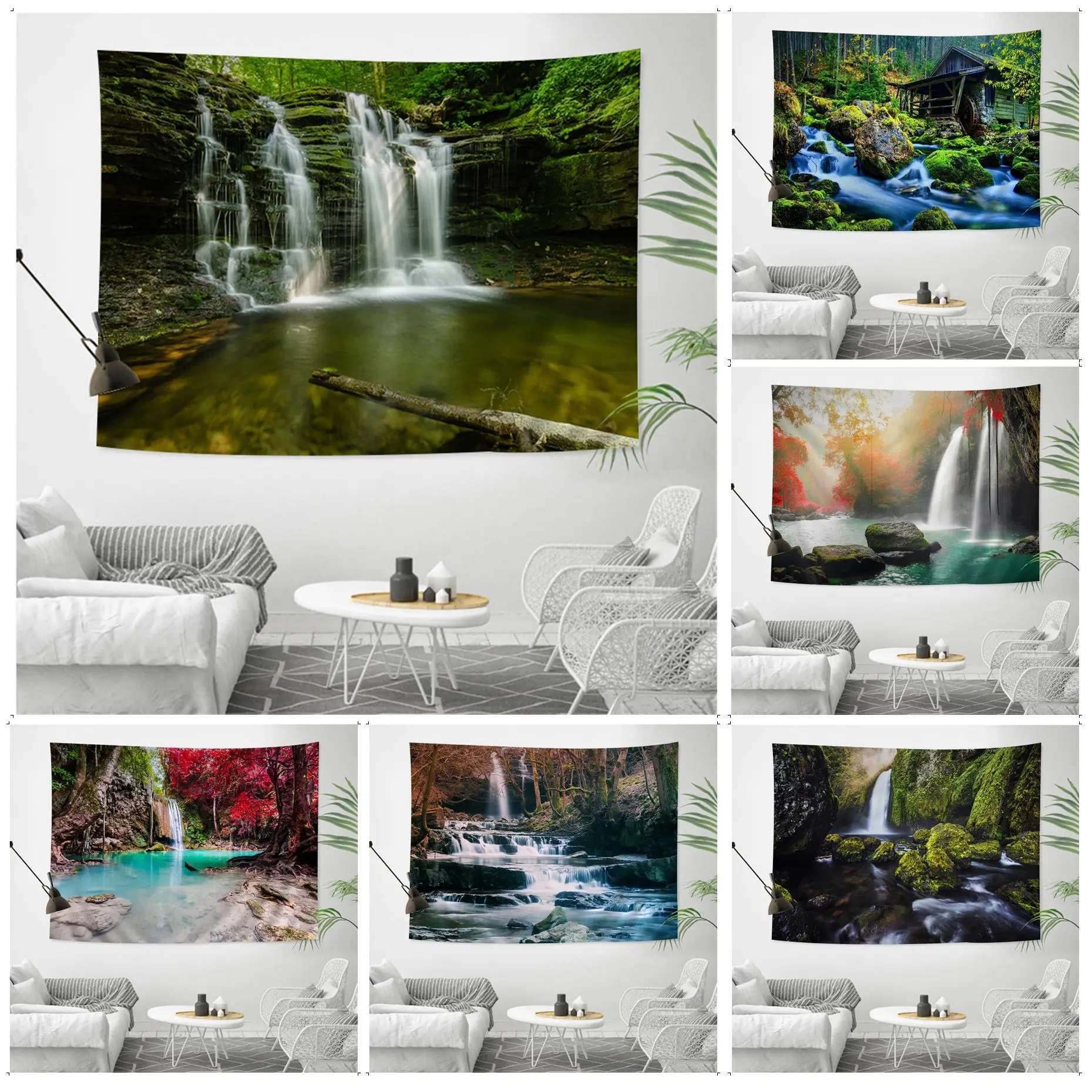 Зеленый лес водопад пейзаж хиппи настенные подвесные гобелены подвесной Таро