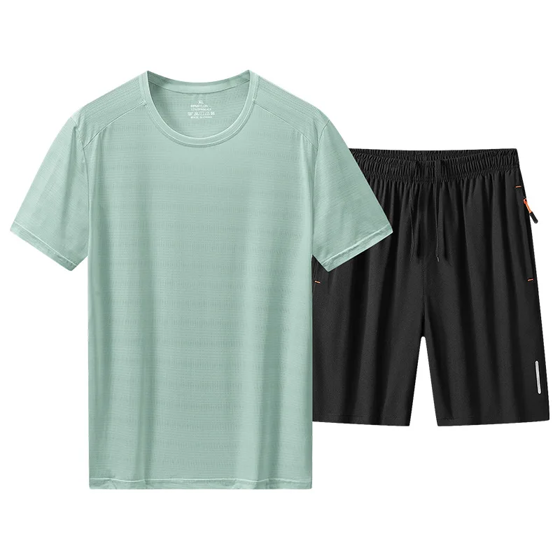 

Thin Men's Casual Sports Set 2023 Summer New Short Sleeved Shorts Ice Silk Quick Drying Outerwear Two-piece Set tracksuit men