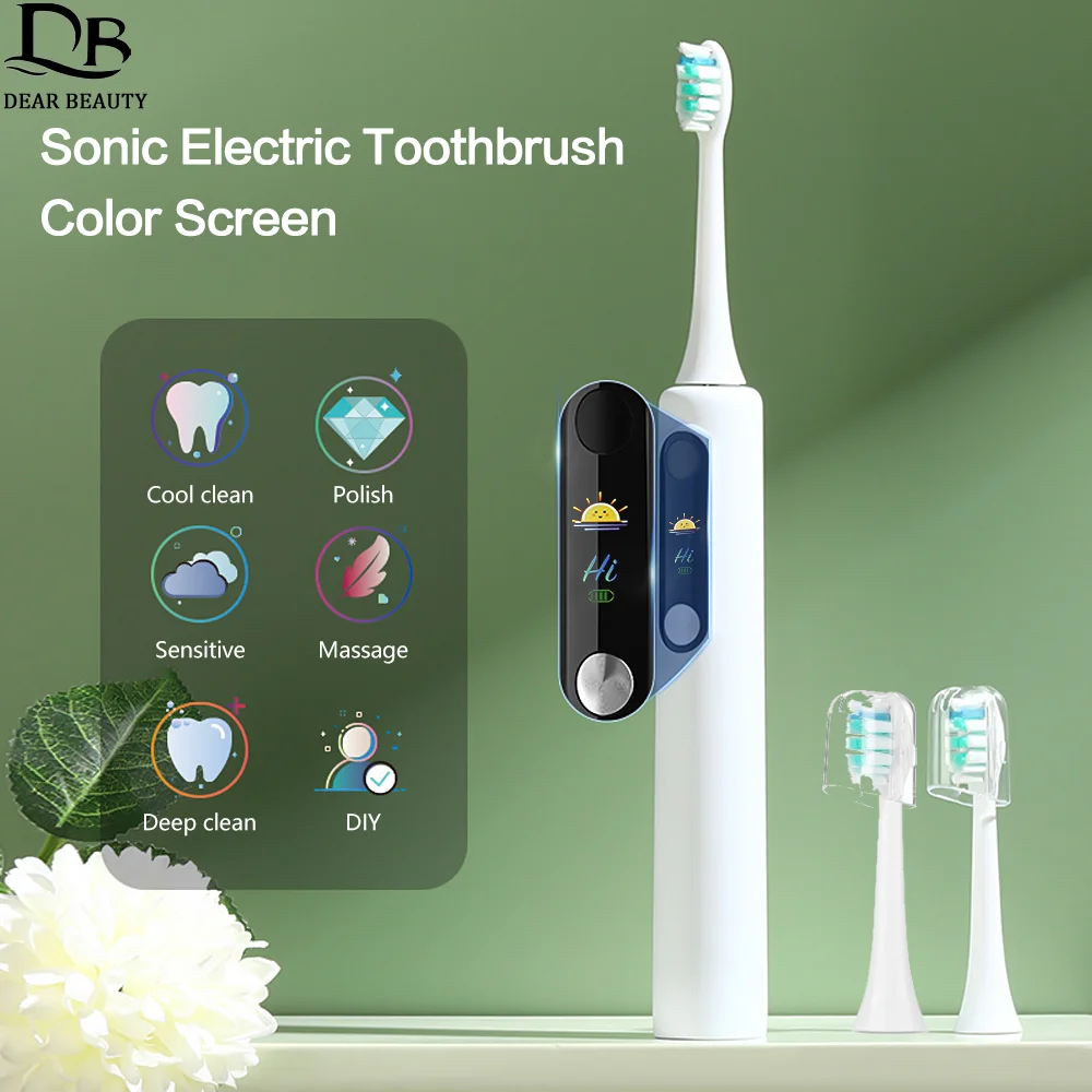 

Зубная щетка электрическая звуковая с ЖК-дисплеем, USB-зарядкой и функцией отбеливания зубов