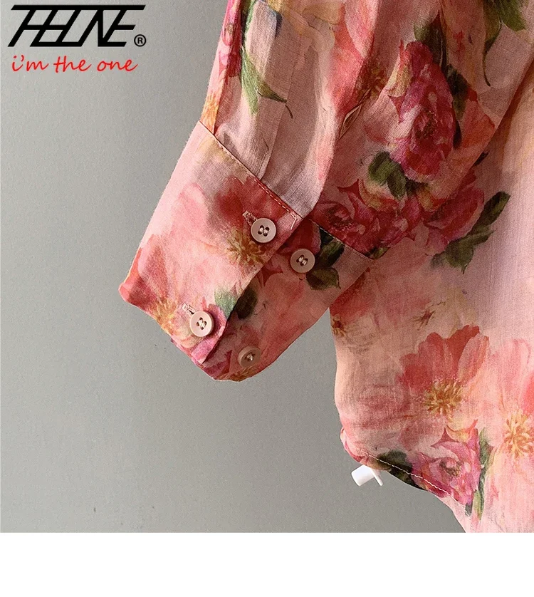 Женская блузка с длинным рукавом и принтом свободного покроя