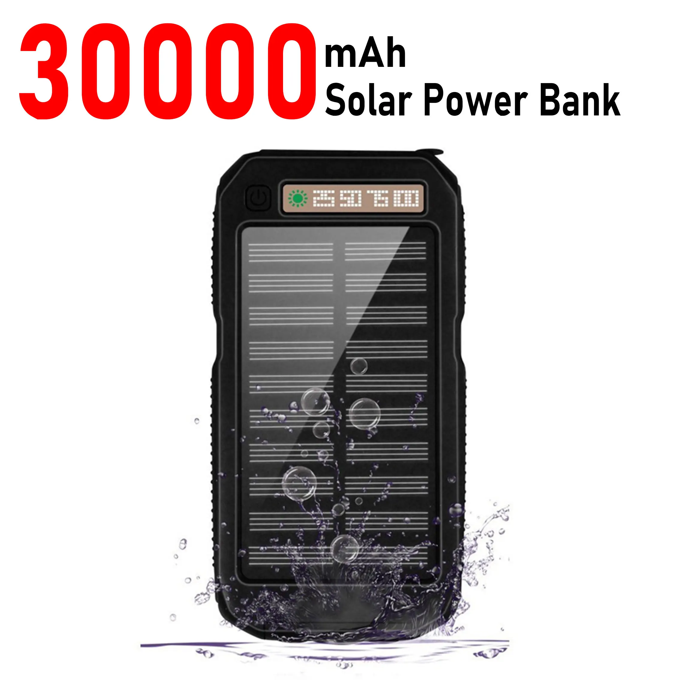 

30000mAh Solar Mobile Phone Power Supply Waterproof USB with Cigarette Lighter Outdoor Emergency LED Flashlight Portable Charger