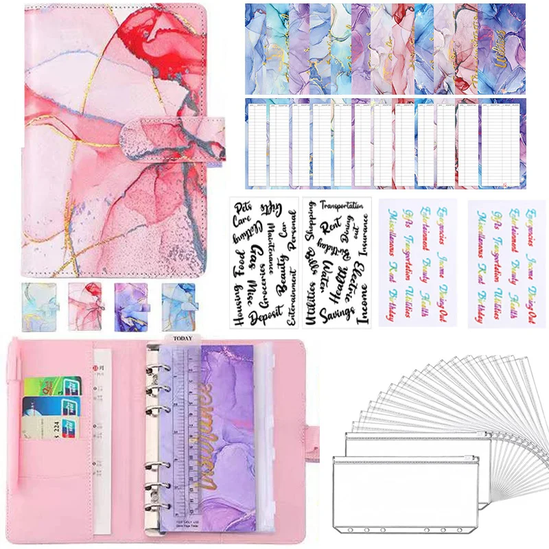

Notebook Binder Loose Budget Marble New Case 6 Hole Money Management Savings Financial Planner Leaf Cash Envelope