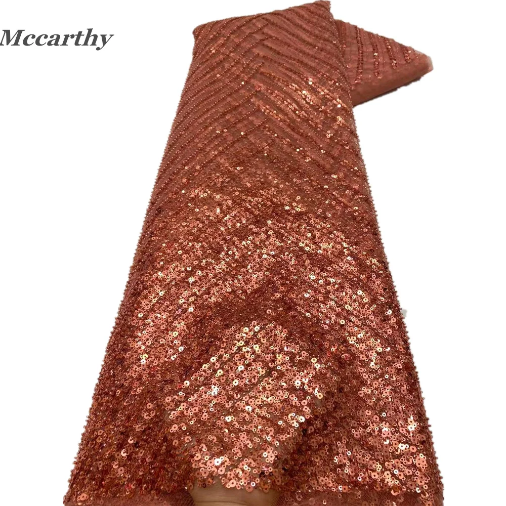 

Handmade African Beaded Lace Fabric 2022 High Quality Embroidery Sequins Nigerian Lace Fabrics For Women French Mesh Lace Fabric